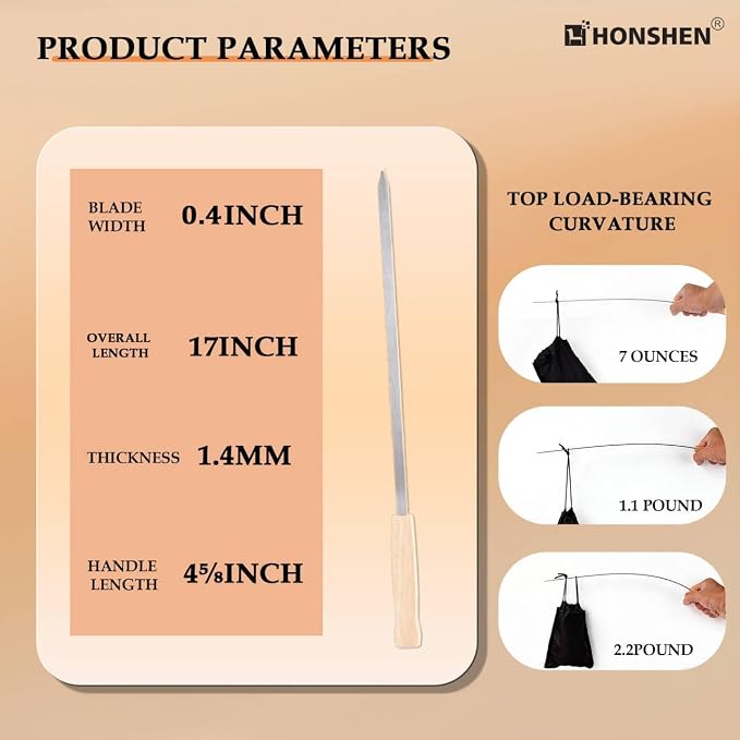 17-Inch 24 Pack Long Flat BBQ Skewers, HONSHEN 3/8 Inch Stainless Steel Wide Blade with hardwood Handle barbecue skewers for Grilling Meat,Chicken,Shrimp,Vegetables (17Inch Flat BBQ Skewers 24p)