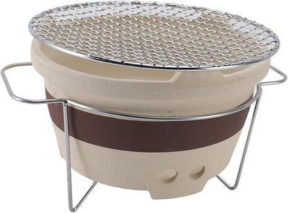 Asixxsix Tabletop Charcoal Grill, 24x24x14.5cm Mini Clay Charcoal Stove Portable Hibachi Grill, Japanese Style Barbecue Stove with Mesh Mat for Indoor Outdoor Camping Picnic