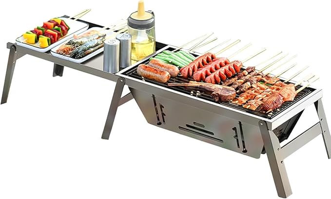 Barbecue Grill Charcoal Grill BBQ Grill Camping Charcoal Grill Folding BBQ Grills Stainless Steel Charcoal Barbecue Cooker for Outdoor Camping Patio Backyard