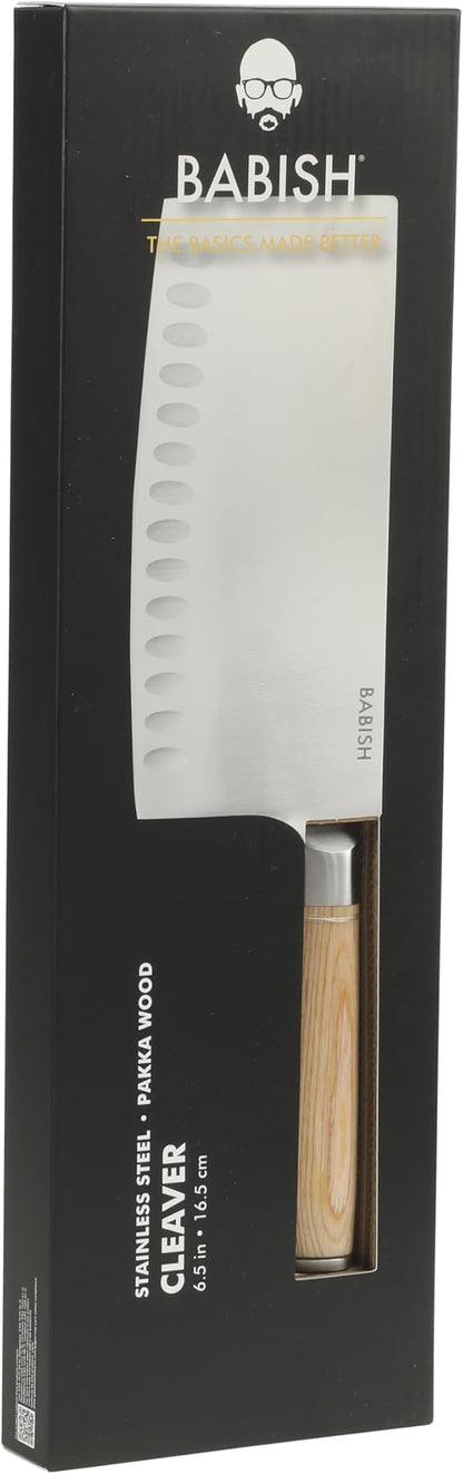 Babish 6.5-Inch Forged Cleaver Knife with Light Pakka Wood Handle – High-Carbon 1.4116 German Steel Full Tang Kitchen Knife for Heavy-Duty Chopping and Slicing