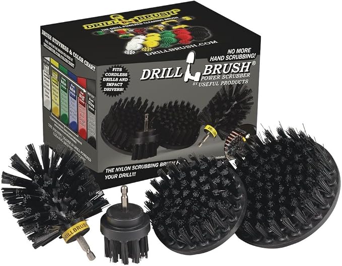 Drillbrush BBQ Grill Cleaning Kit Drill Brush Set - Safe Nylon Grill Brush | Nylon Ultra Stiff Power Scrubber Attachments for Loose Paint, De-Scaling Rust & Graffiti Removal on Stone, Brick & Masonry