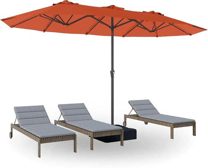 PatioKingdom 15FT Large Patio Umbrella with Base, Double Sided Rectangular Outdoor Umbrella with Sturdy Fiberglass Ribs, Market Umbrella for Pool,Garden,Backyard,Deck (Orange, 15FT)