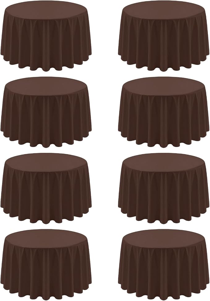 8 Pack Brown Round Tablecloth 90 Inch | For 3Ft-5Ft Round Table, Wrinkle Resistant Table Cloth, Washable Polyester Fabric, For Wedding Party Banquet Buffet Camping