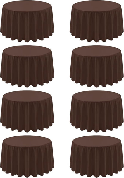 8 Pack Brown Round Tablecloth 90 Inch | For 3Ft-5Ft Round Table, Wrinkle Resistant Table Cloth, Washable Polyester Fabric, For Wedding Party Banquet Buffet Camping