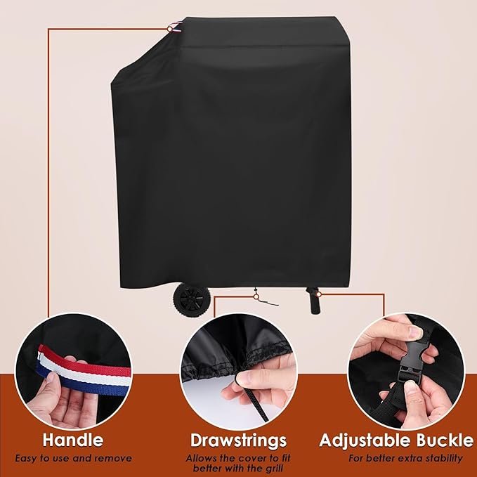 Grill Cover for Royal-Gourme-t CD1824M 24-Inch Charcoal Grill, Outdoor Waterproof Cover for BBQ Smoker Griddle with Side Table, Covers for 24 Inch Charcoal Expert Grills- 42x25x40 in