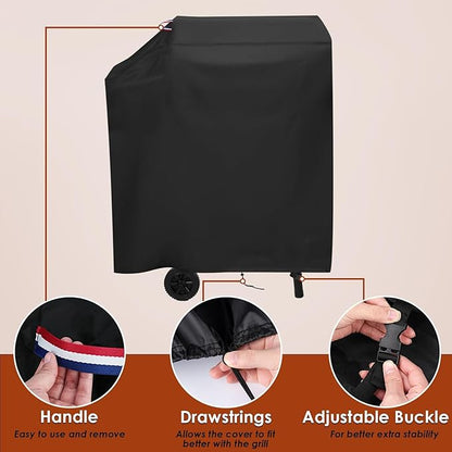 Grill Cover for Royal-Gourme-t CD1824M 24-Inch Charcoal Grill, Outdoor Waterproof Cover for BBQ Smoker Griddle with Side Table, Covers for 24 Inch Charcoal Expert Grills- 42x25x40 in
