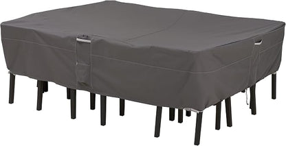 Classic Accessories Ravenna Water-Resistant 108 Inch Rectangular/Oval Patio Table & Chair Set Cover, Large, Taupe, Outdoor Table Cover