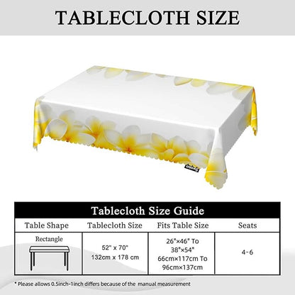 Swono White Flowers Tablecloth Tropical Blossom Plumeria Flowers Rectangle Table Cloth Washable Plaid Table Cover for Kitchen Holiday Dinner, 52x 70 Inch Tablecloth