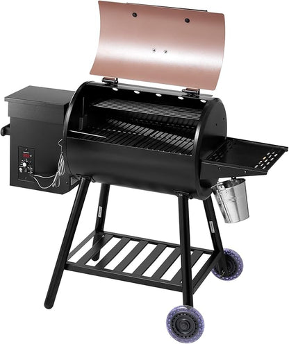 VEVOR Wood Pellet Grill Smoker, 8 in 1 BBQ Grills for Outdoor Cooking, 456 Square Inches Cook Area Electric Grill and Smoker, with Digital Controller, Meat Probe, 500°F Max Temperature, Black