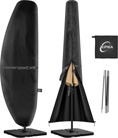 Patio Umbrella Cover for 7'-11.5' Offset Umbrella, Upgraded 600D Heavy Duty Outdoor Umbrella Covers with Support Pole and Zipper
