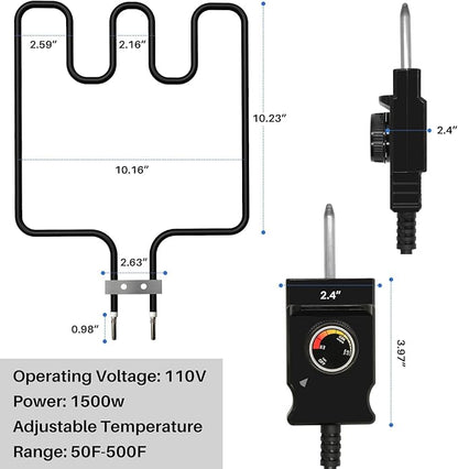 Universal Electric Smoker and Grill Heating Element Replacement Part with Adjustable Thermostat Cord Controlle for Masterbuilt Smokers & Turkey Fryers 1500 Watts