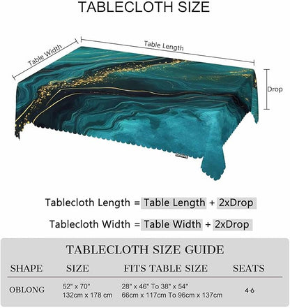 Tablecloth Marble Green, Abstract Liquid Marble Gold Green Rectangular Table Cover Kitchen Table Cloth for Dining Hotel Coffee Parties Tabletop Decoration, 52x70 Inch