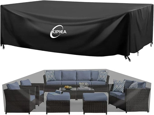 Kipiea Outdoor Furniture Covers Waterproof, 420D Heavy-Duty Patio Furniture Set Covers, No Tears Anti UV No Fading(138" L x 103" W x 36" H)