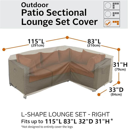 Heavy Duty Outdoor Sectional Sofa Cover, 115"X83" L-Shaped Waterproof 600D Patio Furniture Covers, Lawn Patio Couch Protector (Natural Beige, L-Shaped-Right Facing-115 x83)