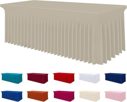 Smiry Spandex Elastic Fitted Table Cloth Skirt for 4FT Rectangle Table | Stretch Washable Table Cloth, Banquet Table Cover for Wedding, Party, Indoor & Trade Shows, (Taupe, 48Lx30Wx30H)