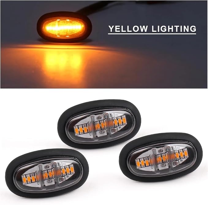 3*ABS 12V 0.6A 6W Black Shell Front Grille Lighting Amber Lamp Replacement New