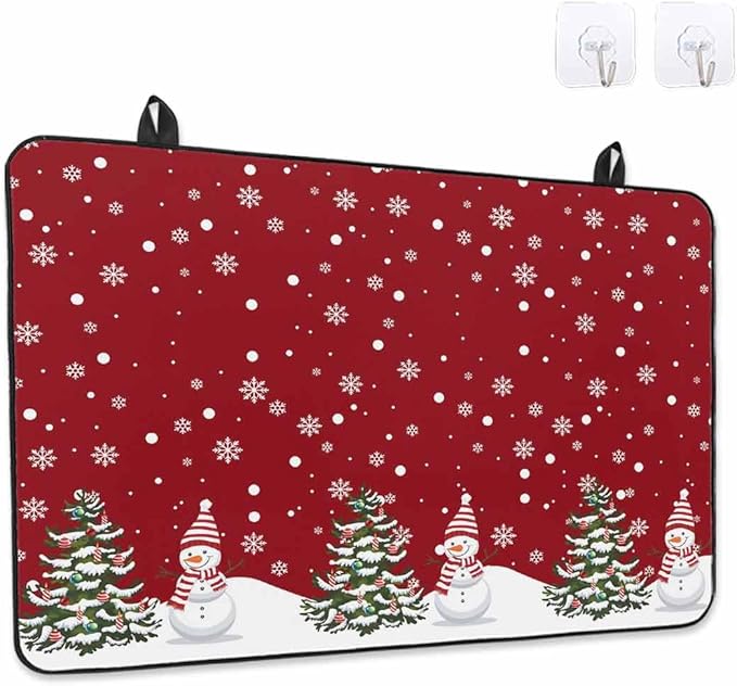 Stove Top Covers for Electric Stove 24x21 Inches, Red Christmas Snowman HeatResistant Glass Cooktop Protector, Winter Xmas Snowflake Ceramic Stovetop Countertop Covers Christmas Tree Mat, Oven Cover