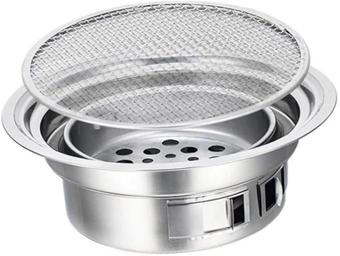 Toyvian Portable Stainless Steel Charcoal Stove Mini Korean Bbq Grill Outdoor Barbecue Oven with Grate for Camping and Home Use