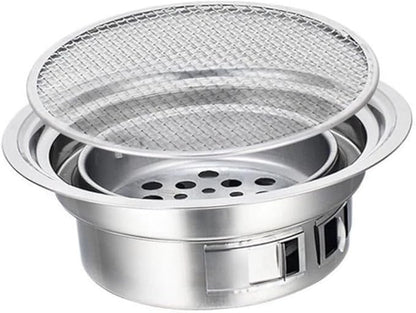 Toyvian Portable Stainless Steel Charcoal Stove Mini Korean Bbq Grill Outdoor Barbecue Oven with Grate for Camping and Home Use