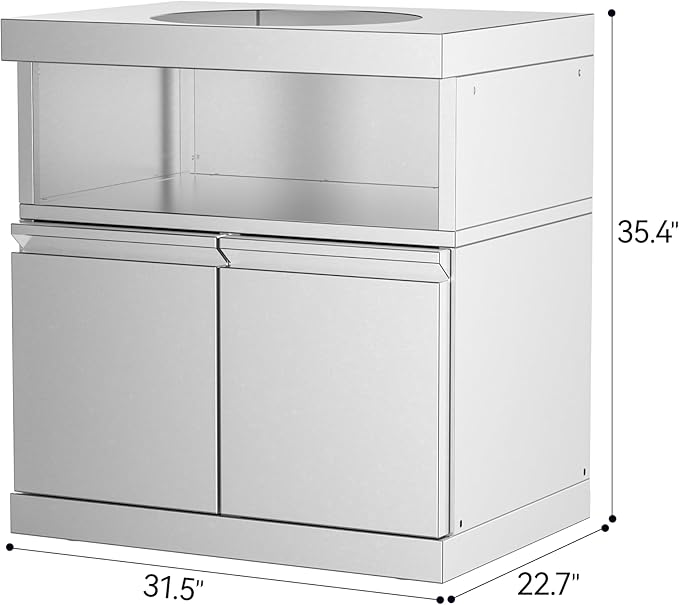 Outdoor Kitchen Egg Smoker Cabinet Without Kamado, Stainless Steel Ceramic Grill Base, Patio BBQ Island Storage Module, Egg Not Included, No Countertop