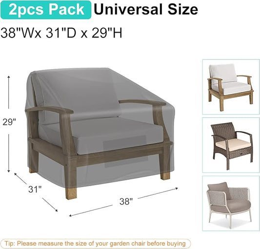 2 Pack Outdoor Patio Chair Covers Waterproof 38"Wx31"Dx29"H, Black | Patio Furniture Covers Protect from Rain, Dust & UV; Heavy-Duty Oxford Fits Lounge, Deep Seat & High Back Chairs on Lawns