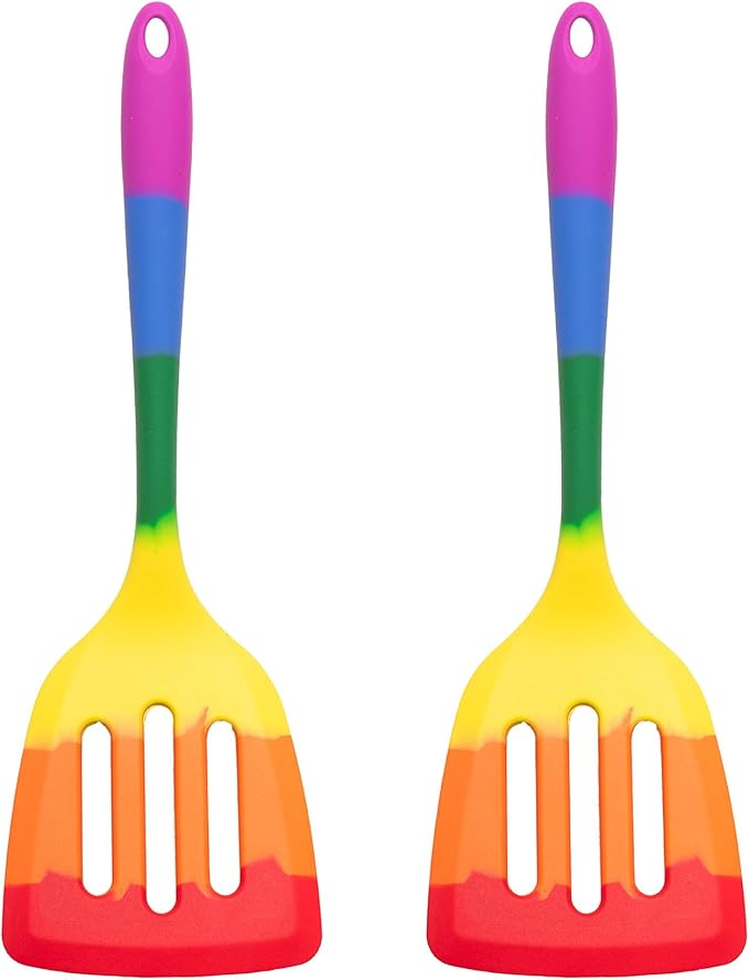 Cooking With Pride Non-Stick Slotted Turner, Heat-Safe Silicone With Iron Core, 12-Inch, Set of 2