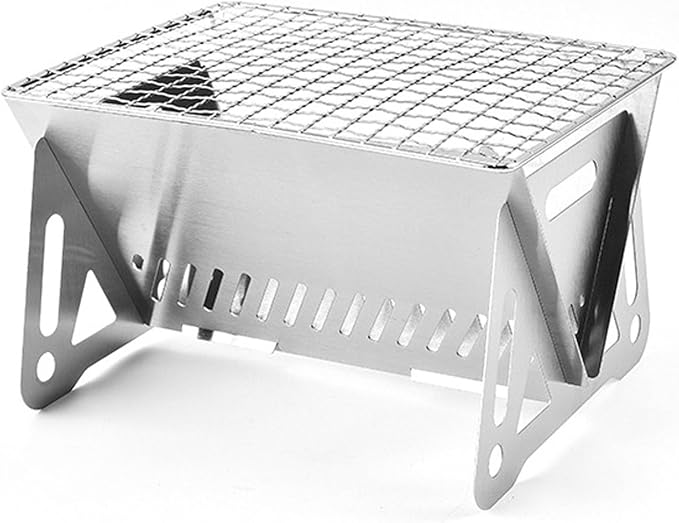 Barbecue Grill, Portable Folding Charcoal Grill, Small Stainless Steel BBQ Grill, Foldable Charcoal Barbecue Desk Tabletop for Outdoor Picnic Garden Camping, 2-3 People Available ( Size : Small )