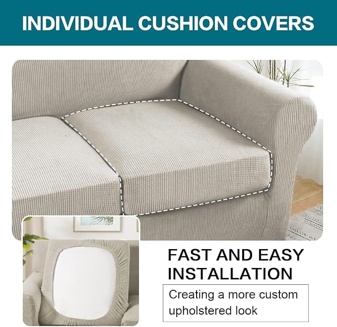 Turquoize 4 Piece Sofa Covers for 3 Cushion Couch Sofa Slipcover Soft Couch Cover for Dogs Washable Furniture Cover with 3 Individual Large Cushion Covers Feature Fabric (Large Sofa, Island Fossi)