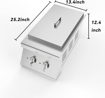 Stainless Steel Outdoor Stove – 2 x 15,000 BTU Side Burner for Outdoor Kitchen,Comes with Propane Stove Lid,convertible to Natural Gas.Portable Cooktop with Built-in Double Burners for BBQ Island.