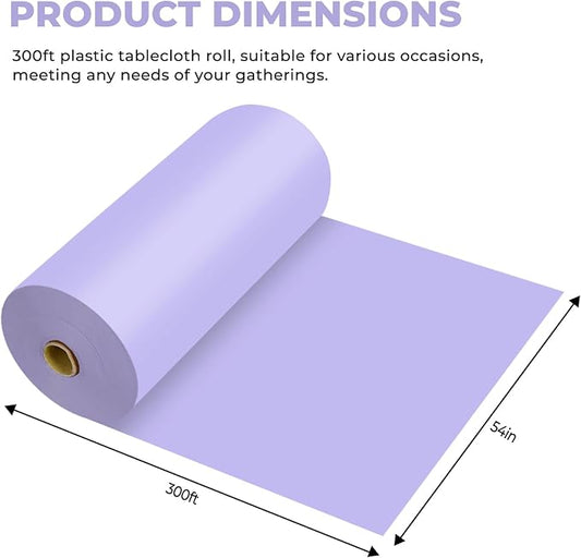 54 Inch X 300 Feet Plastic Table Cover Roll Premium Disposable Plastic Tablecloth for All Type/Shape Tables | Picnic, Party, Banquet, Birthdays, Weddings (Light Purple, 54 Inch X 300 Feet)