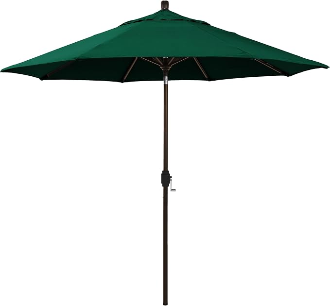 California Umbrella 12-Year-Non-Fading, 9Ft Premium Sunbrella Patio Umbrella, Hand-Crank, Button-Tilt, Bronze Frame, Forest Green Fabric