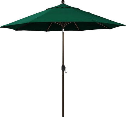 California Umbrella 12-Year-Non-Fading, 9Ft Premium Sunbrella Patio Umbrella, Hand-Crank, Button-Tilt, Bronze Frame, Forest Green Fabric