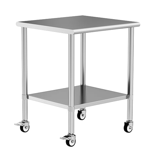 Stainless Steel Work Table with Wheels, 30x30 Inch NSF Kitchen Prep Table with Adjustable Undershelf for Commercial Restaurant, Garage, Outdoor BBQ