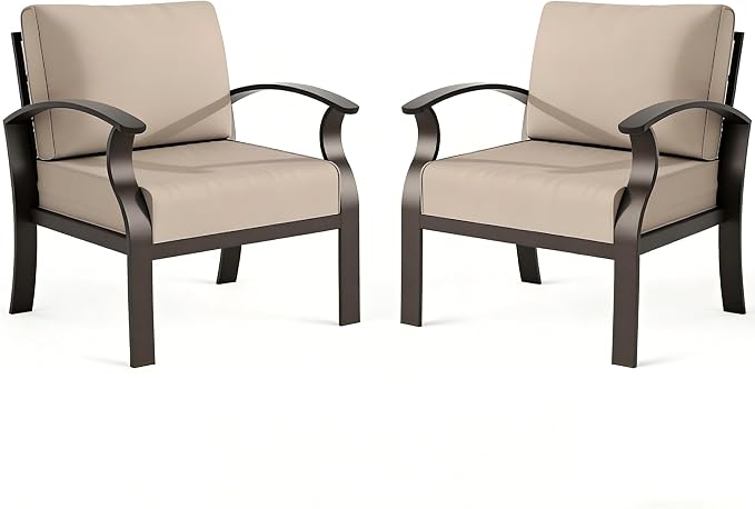 ALAULM Aluminum 2-Seat Patio Furniture Set, Metal Outdoor Furniture Sectional Sofas w/5.1" Cushions for Patio, Backyard, Poolside-Sand