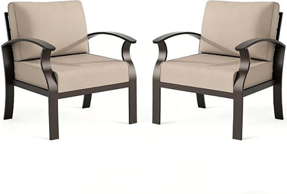 ALAULM Aluminum 2-Seat Patio Furniture Set, Metal Outdoor Furniture Sectional Sofas w/5.1" Cushions for Patio, Backyard, Poolside-Sand