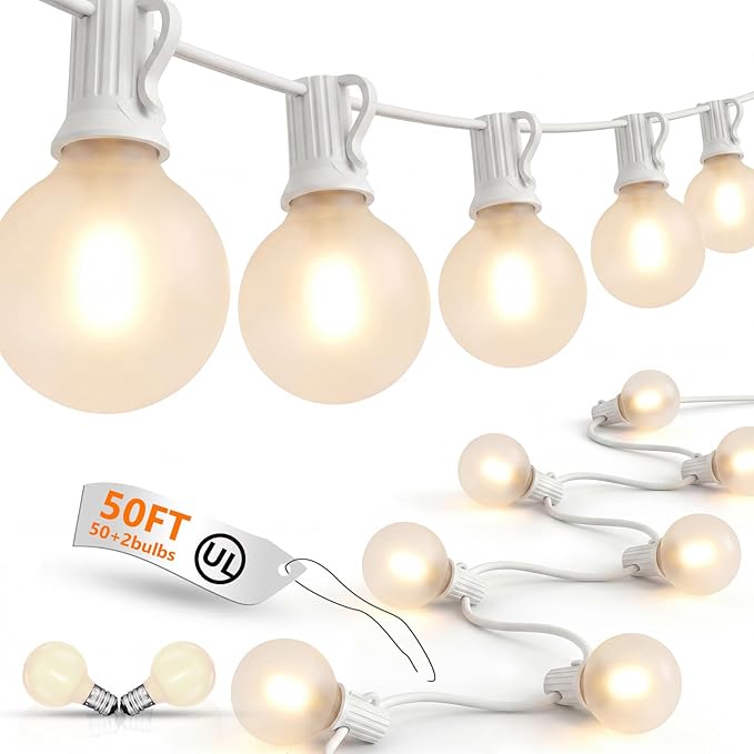 GOOTHY Outdoor LED String Lights, 50Ft with 52 Frosted White LED Globe Bulbs, Waterproof for Indoor/Outdoor Use, Perfect for Garden, Bistro, Pergola, Tents & Decorations, White