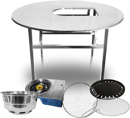 43.5" X 30" Korean BBQ Grill Foldable Outdoor Large Table All-In-One Set (Gas + Charcoal)