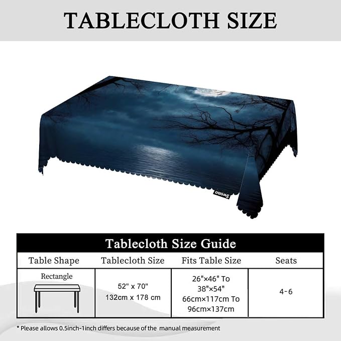 Swono Tablecloth Full Moon, Fantasy Forest Lake Full Moon Tree Branches Table Cloth for Kitchen Dining Tabletop Decoration Parties Weddings, 52 X 70 Inch Rectangle Tablecloth