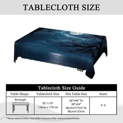 Swono Tablecloth Full Moon, Fantasy Forest Lake Full Moon Tree Branches Table Cloth for Kitchen Dining Tabletop Decoration Parties Weddings, 52 X 70 Inch Rectangle Tablecloth