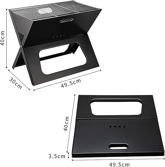 Charcoal Grill Stove, Portable Charcoal Grill with Anti-slip Handle, High Temperature Resistant and Non-Stick Surface, Quick Fold and Removable Grill Grid, for Camping, Beach Cooking, Parties