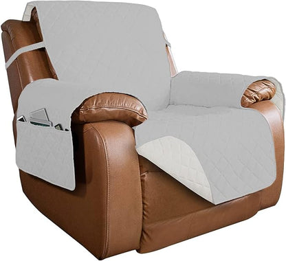 PureFit Reversible Recliner Chair Covers Couch Covers for Dogs, 28 in | Light Gray/Ivory, Water Resistant Couch Protector, Washable Pet Couch Cover with Non Slip and Elastic Straps For Kids