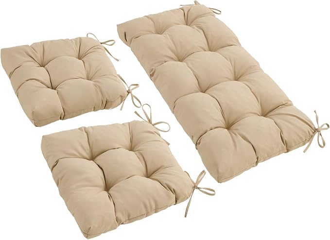 Wicker Chair Cushions of 3 Pieces, Waterproof Cushions for Patio Furniture, Tufted Wicker Outdoor Furniture Cushions, 1 Patio Loveseat Cushion and 2 U-Shaped Cushions, 44"x19"x5", Beige