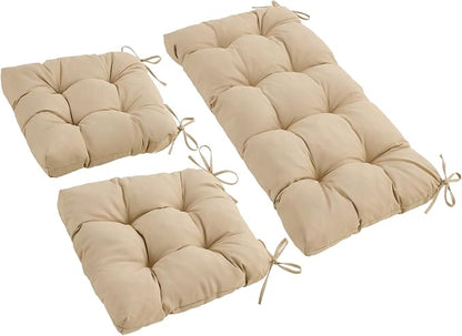 Wicker Chair Cushions of 3 Pieces, Waterproof Cushions for Patio Furniture, Tufted Wicker Outdoor Furniture Cushions, 1 Patio Loveseat Cushion and 2 U-Shaped Cushions, 44"x19"x5", Beige