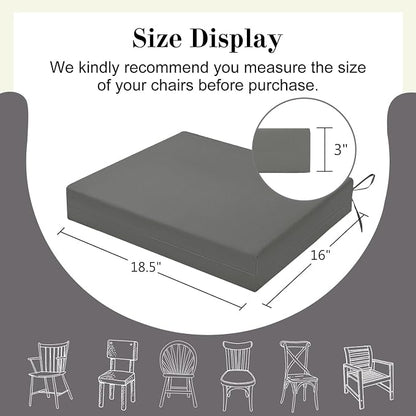 Cozyide Outdoor Chair Cushions, Waterproof Patio Seat Cushions with Adjustable Straps, Square Corner Patio Chair Cushions for Garden, Dark Grey, 18.5x16x3 Inch (Pack of 4)