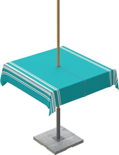 QueenKer Outdoor Tablecloth with Umbrella Hole, Farmhouse Aqua White Stripe Square Tables Waterproof Tabletop Collection for Patio, Garden, Picnic, Camping, Dining 60 x 60 inch