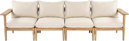 Merax Acacia Wood Outdoor Patio 116 Inch Loveseat Sofa with Cushions, Large 4-Seater Sofa Daybed for Backyard, Lawn, Deck, Balcony, Water Repellent Fabric, 400 lbs Capacity, Light Teak +Beige