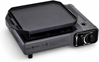 GasOne GS-1000G-KIT Butane Gas Stove with Flat Top Griddle Included – Butane Grill Tent Stove Burners for Cooking for Camping, Kitchen – Diecast Aluminum with Non Stick Coating