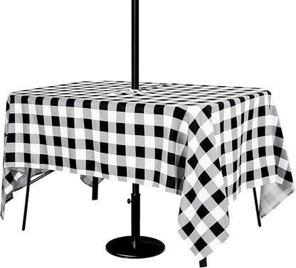 Poise3EHome Rectangle Outdoor Tablecloth with Umbrella Hole and Zipper,Black and White Gingham 104x60 Inch, SpillProof Washable Table Cloth for Spring Summer Patio Garden Poolside Picnic Camping BBQS