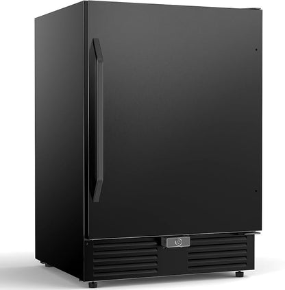 24 Inch Wide Under Counter Beverage Refrigerator, 210 Cans Large Capacity Drink Cooler, Freestanding & Built-in Beer Wine Soda Fridge with LED Light, for Home Kitchen Bar Office Outdoor Patio Black