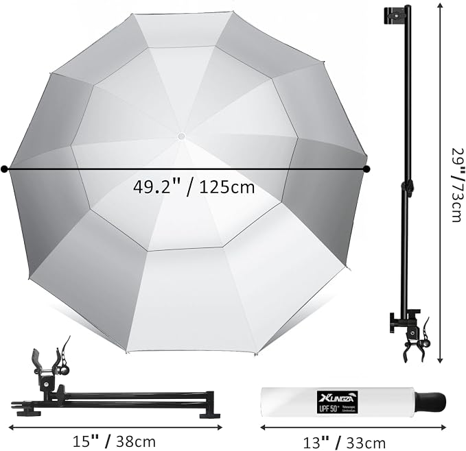 XLINGZA UPF 50+ Beach Umbrella with Adjustable Universal Clamp